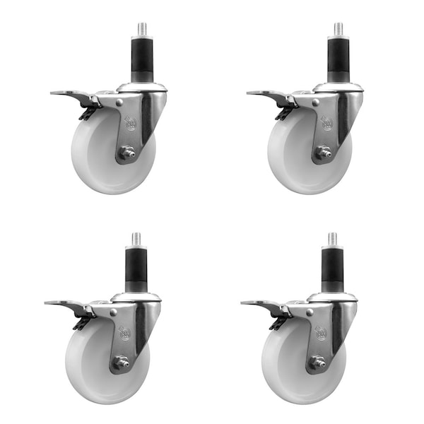 4'' Nylon Swivel 1-1/4'' Expanding Stem Caster Set Total Lock Brake, 4PK